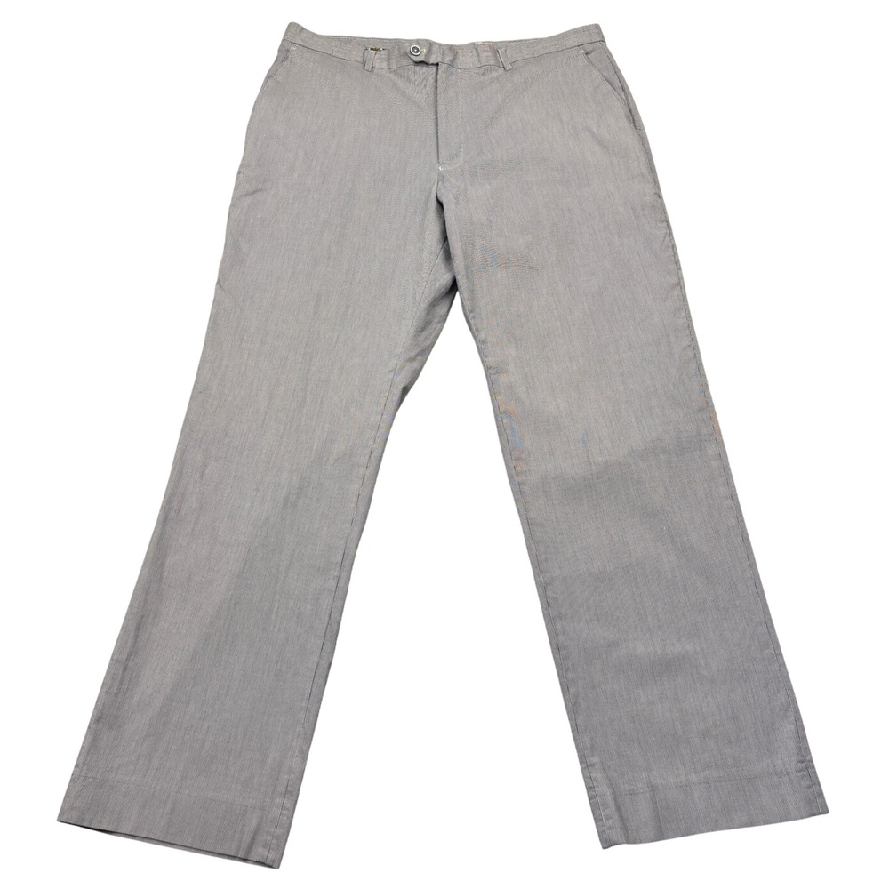 Alan Flusser Mens Grey Pinstripe Dress Pants 40x32 Flat Front Cotton Blend